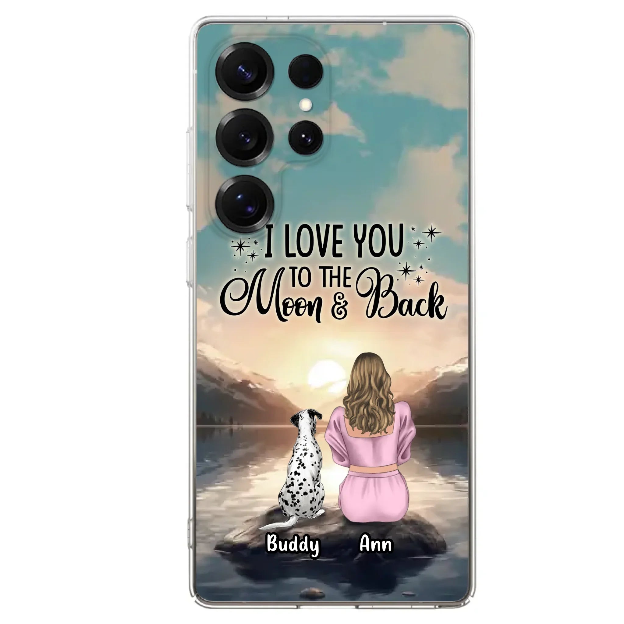 Custom Personalized Dog Mom Phone Case - Upto 6 Dogs - Gift Idea for Dog Lovers - I Love You To The Moon & Back - Case for iPhone/Samsung