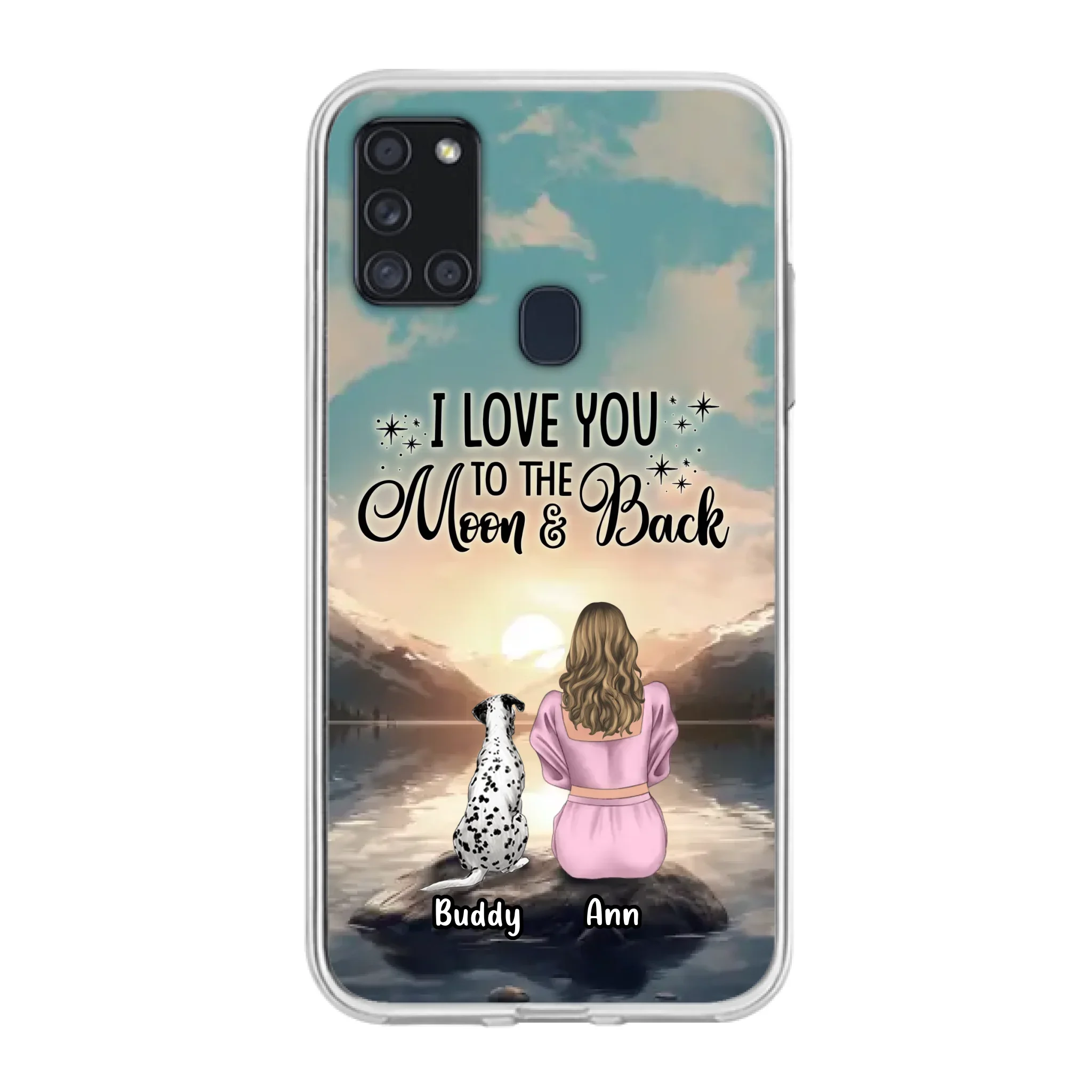 Custom Personalized Dog Mom Phone Case - Upto 6 Dogs - Gift Idea for Dog Lovers - I Love You To The Moon & Back - Case for iPhone/Samsung