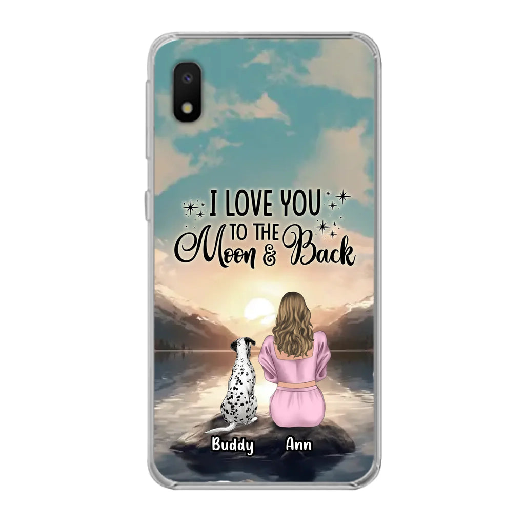 Custom Personalized Dog Mom Phone Case - Upto 6 Dogs - Gift Idea for Dog Lovers - I Love You To The Moon & Back - Case for iPhone/Samsung