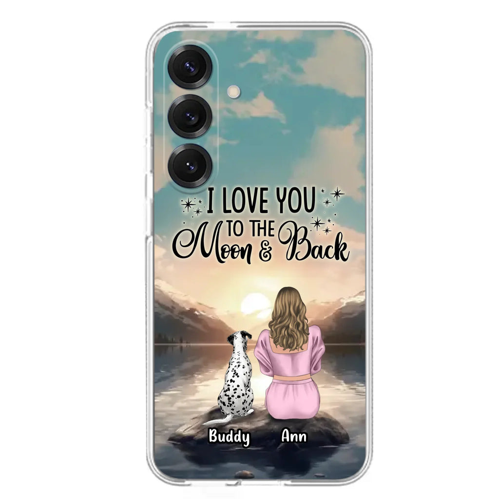 Custom Personalized Dog Mom Phone Case - Upto 6 Dogs - Gift Idea for Dog Lovers - I Love You To The Moon & Back - Case for iPhone/Samsung