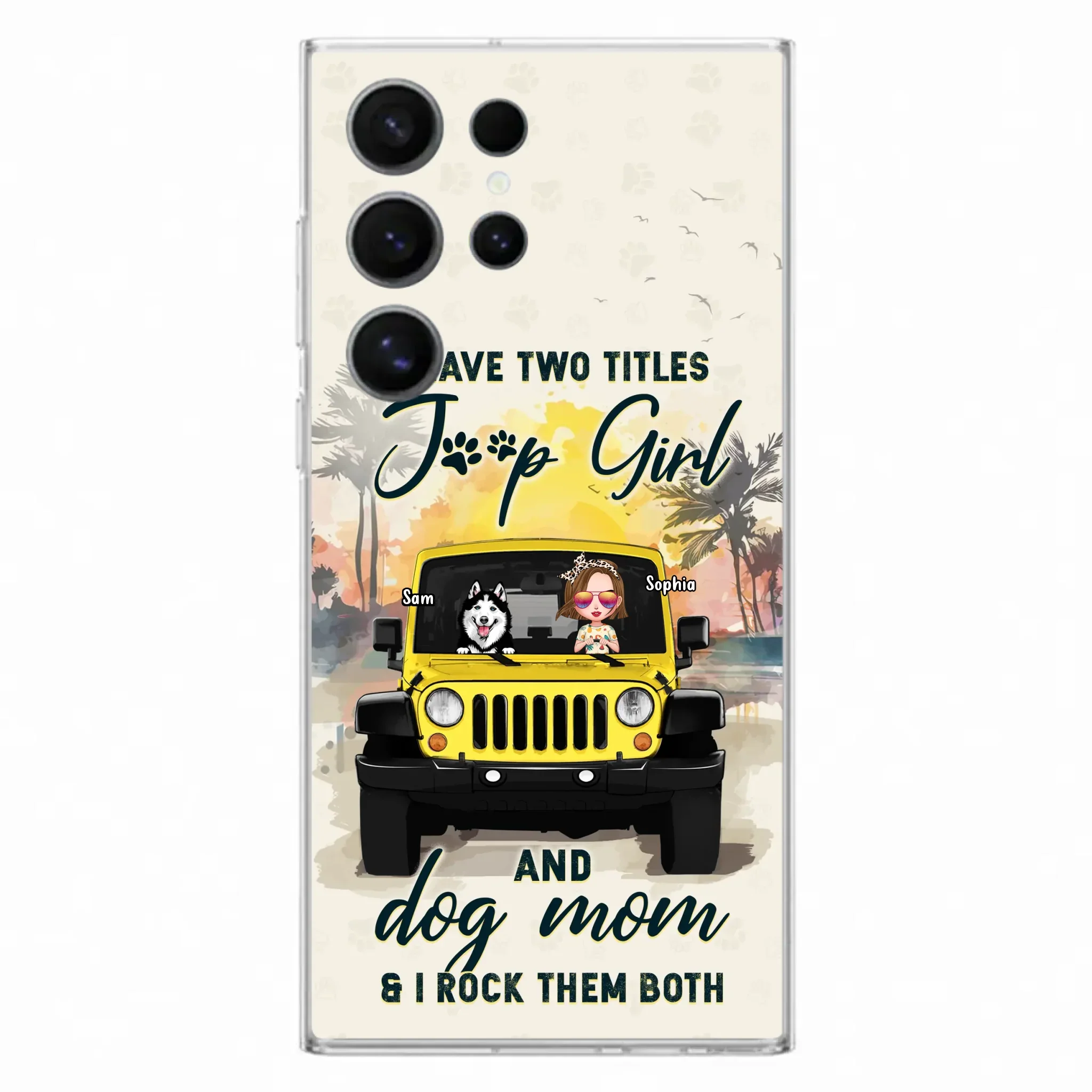 Custom Personalized Dog Mom Phone Case - Upto 3 Dogs - Gift Idea for Dog Lovers/Off-road Lovers - I Have Two Titles Jeep Girl And Dog Mom & I Rock Them Both - Case for iPhone/Samsung