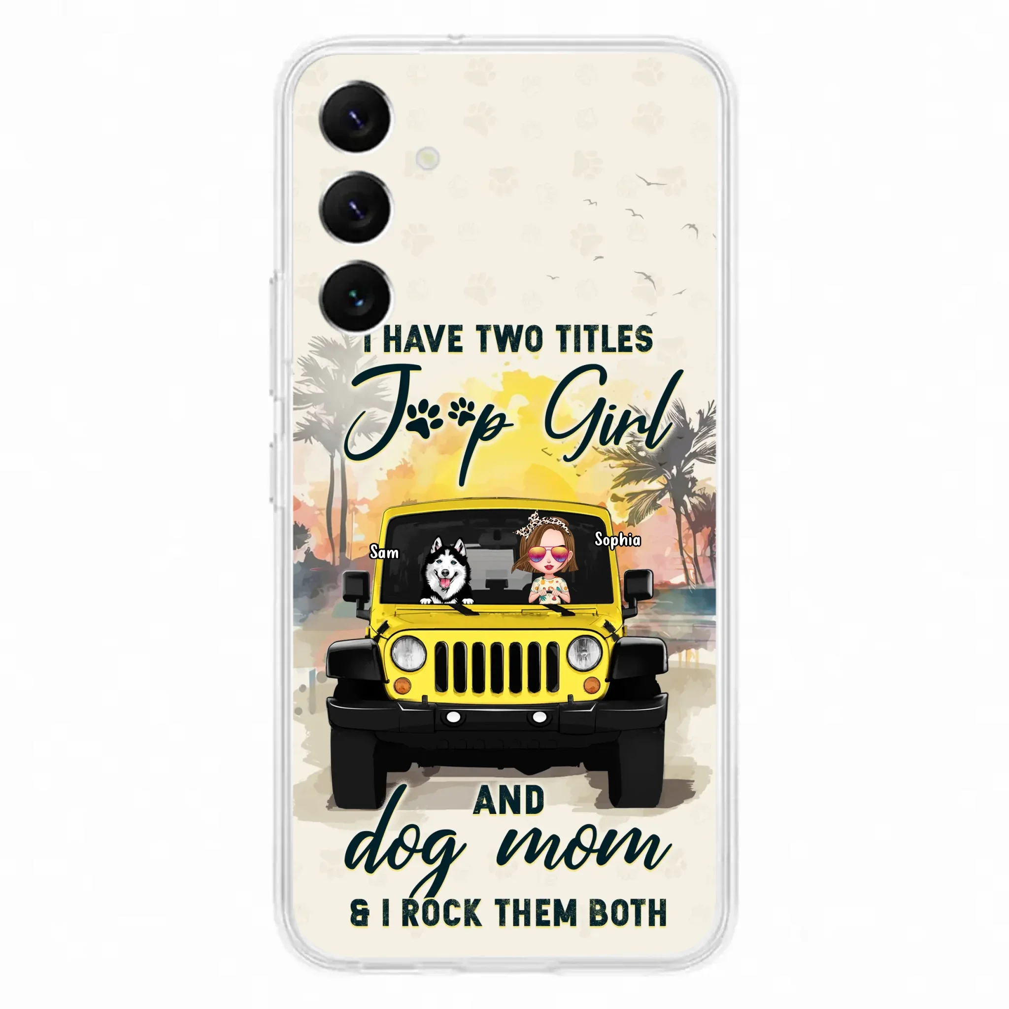 Custom Personalized Dog Mom Phone Case - Upto 3 Dogs - Gift Idea for Dog Lovers/Off-road Lovers - I Have Two Titles Jeep Girl And Dog Mom & I Rock Them Both - Case for iPhone/Samsung