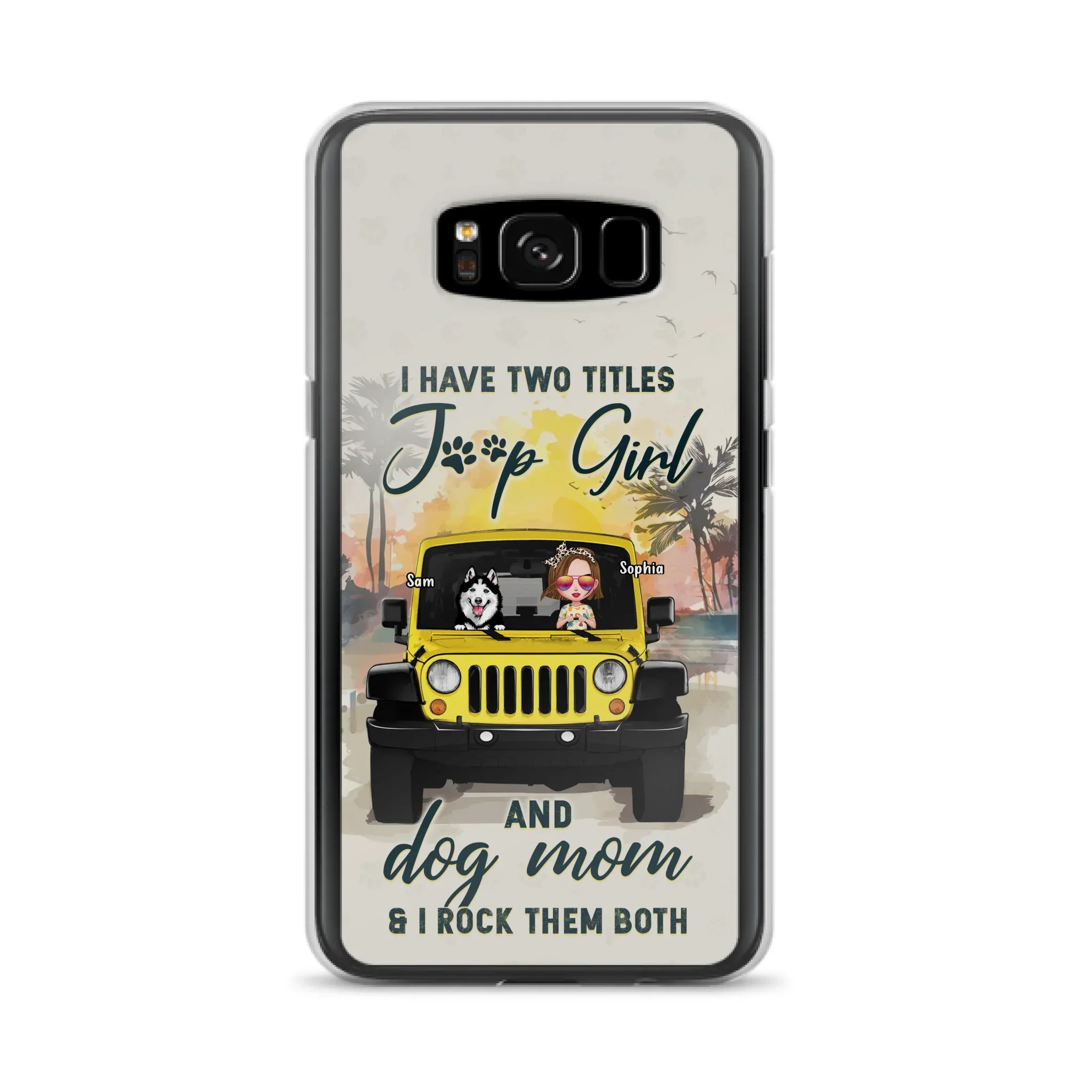 Custom Personalized Dog Mom Phone Case - Upto 3 Dogs - Gift Idea for Dog Lovers/Off-road Lovers - I Have Two Titles Jeep Girl And Dog Mom & I Rock Them Both - Case for iPhone/Samsung