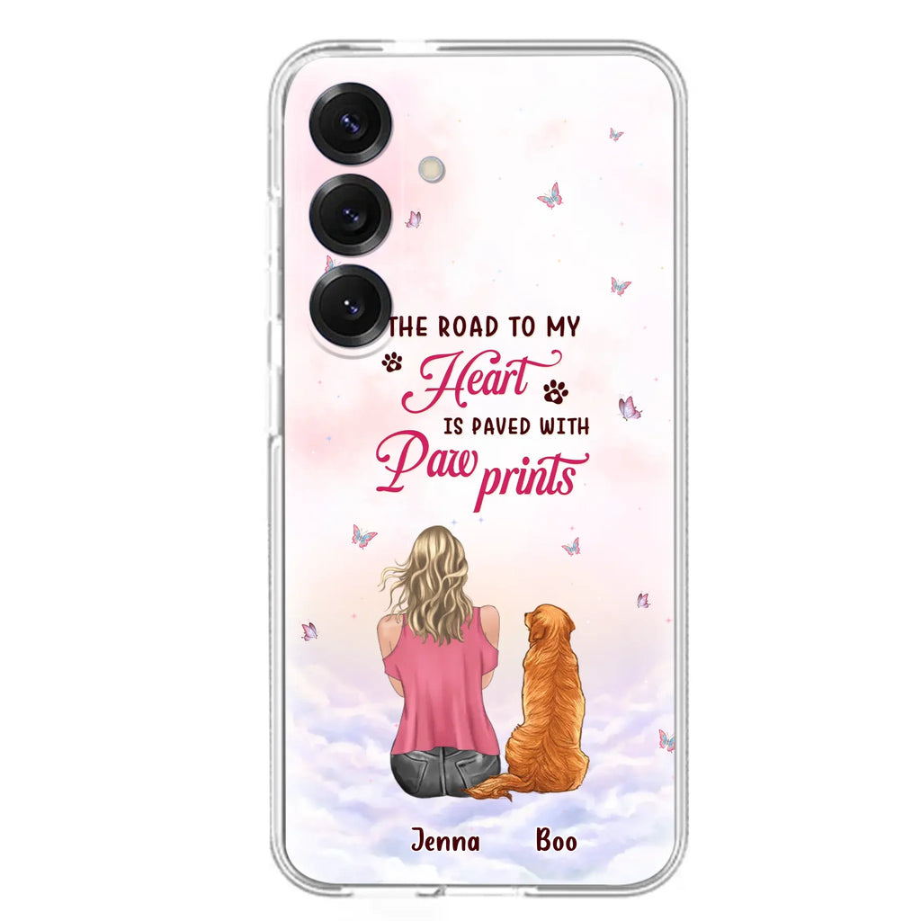 Custom Personalized Dog Mom Phone Case - Upto 5 Dogs - Gift Idea For Dog Lovers - The Road To My Heart Is Paved With Pawprints - Case for iPhone/Samsung