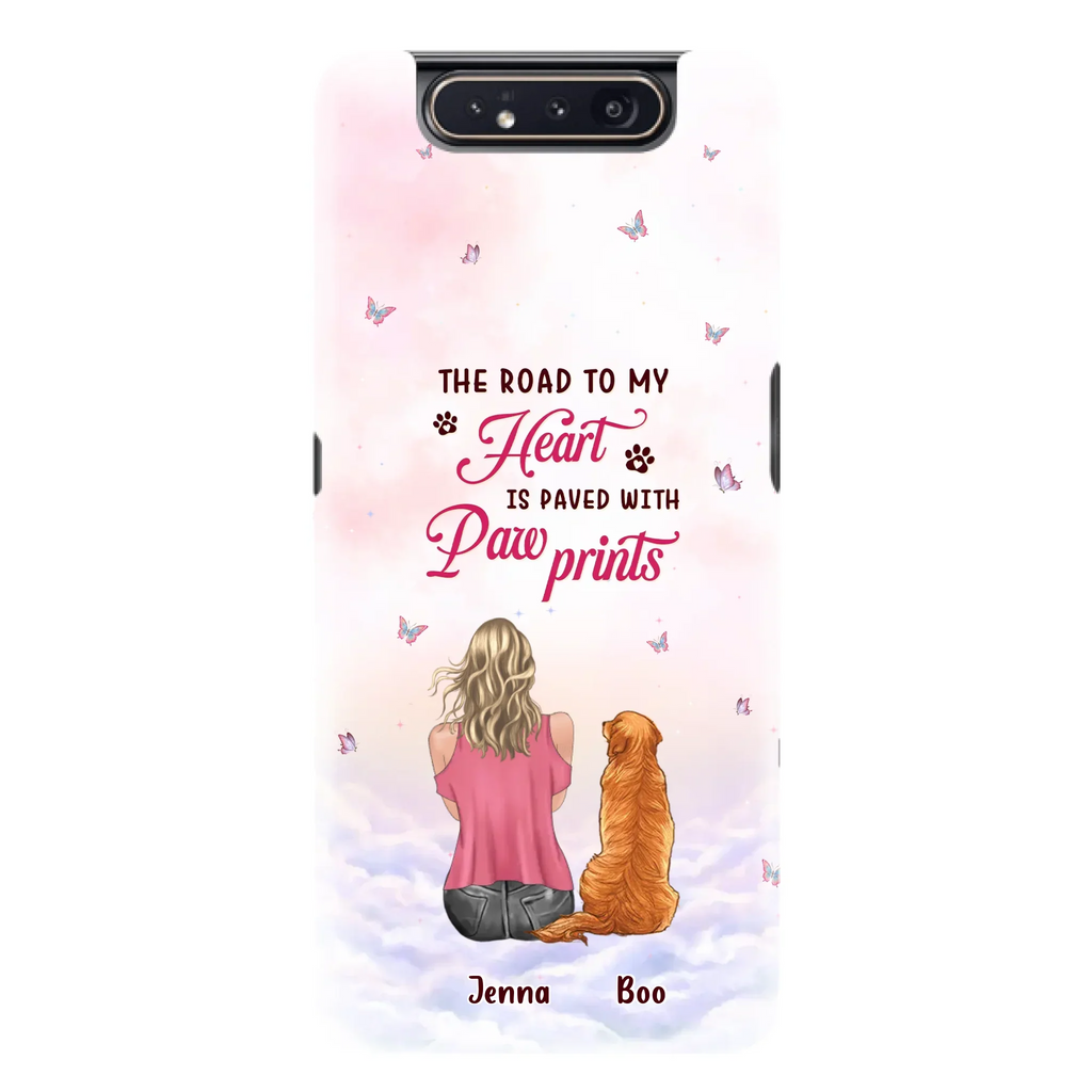 Custom Personalized Dog Mom Phone Case - Upto 5 Dogs - Gift Idea For Dog Lovers - The Road To My Heart Is Paved With Pawprints - Case for iPhone/Samsung