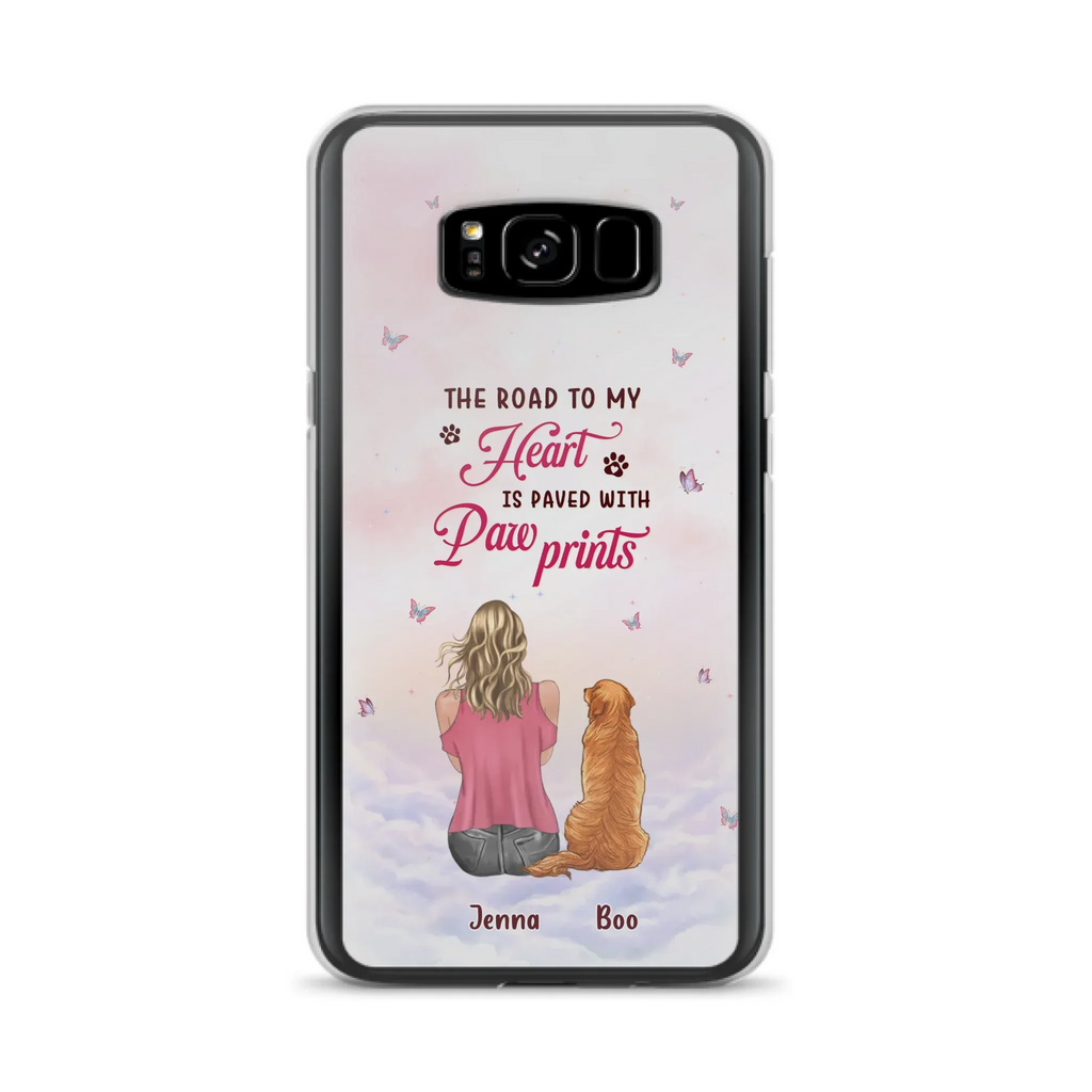 Custom Personalized Dog Mom Phone Case - Upto 5 Dogs - Gift Idea For Dog Lovers - The Road To My Heart Is Paved With Pawprints - Case for iPhone/Samsung