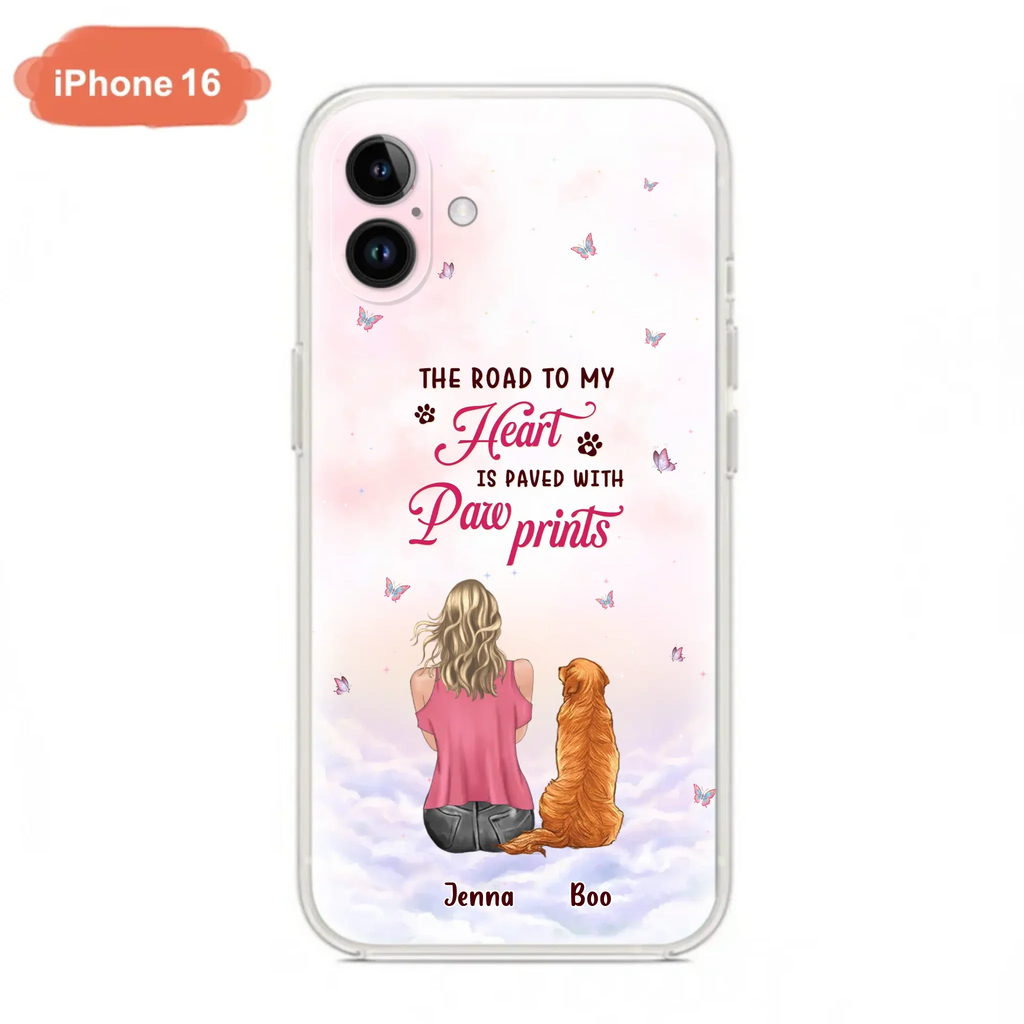 Custom Personalized Dog Mom Phone Case - Upto 5 Dogs - Gift Idea For Dog Lovers - The Road To My Heart Is Paved With Pawprints - Case for iPhone/Samsung