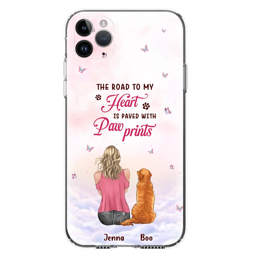 Custom Personalized Dog Mom Phone Case - Upto 5 Dogs - Gift Idea For Dog Lovers - The Road To My Heart Is Paved With Pawprints - Case for iPhone/Samsung