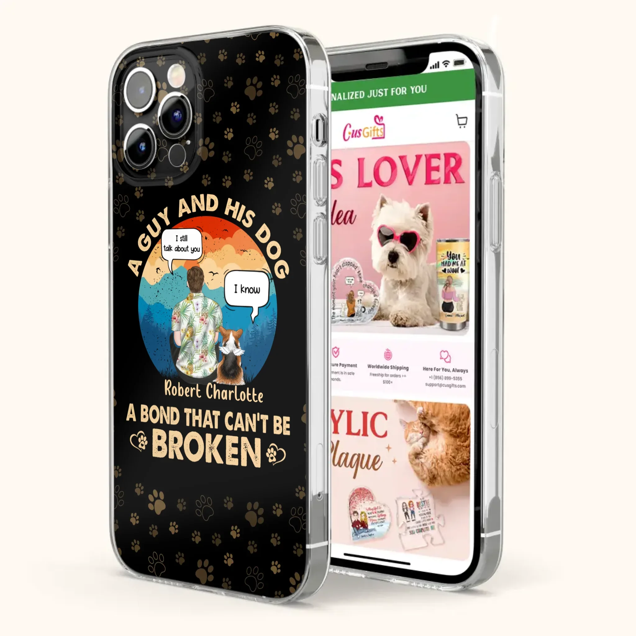 Custom Personalized Dog Dad Phone Case - Gift Idea For Father's Day/Dog Lovers - Upto 4 Dogs - A Guy And His Dog A Bond That Can't Be Broken - Cases For iPhone/Samsung