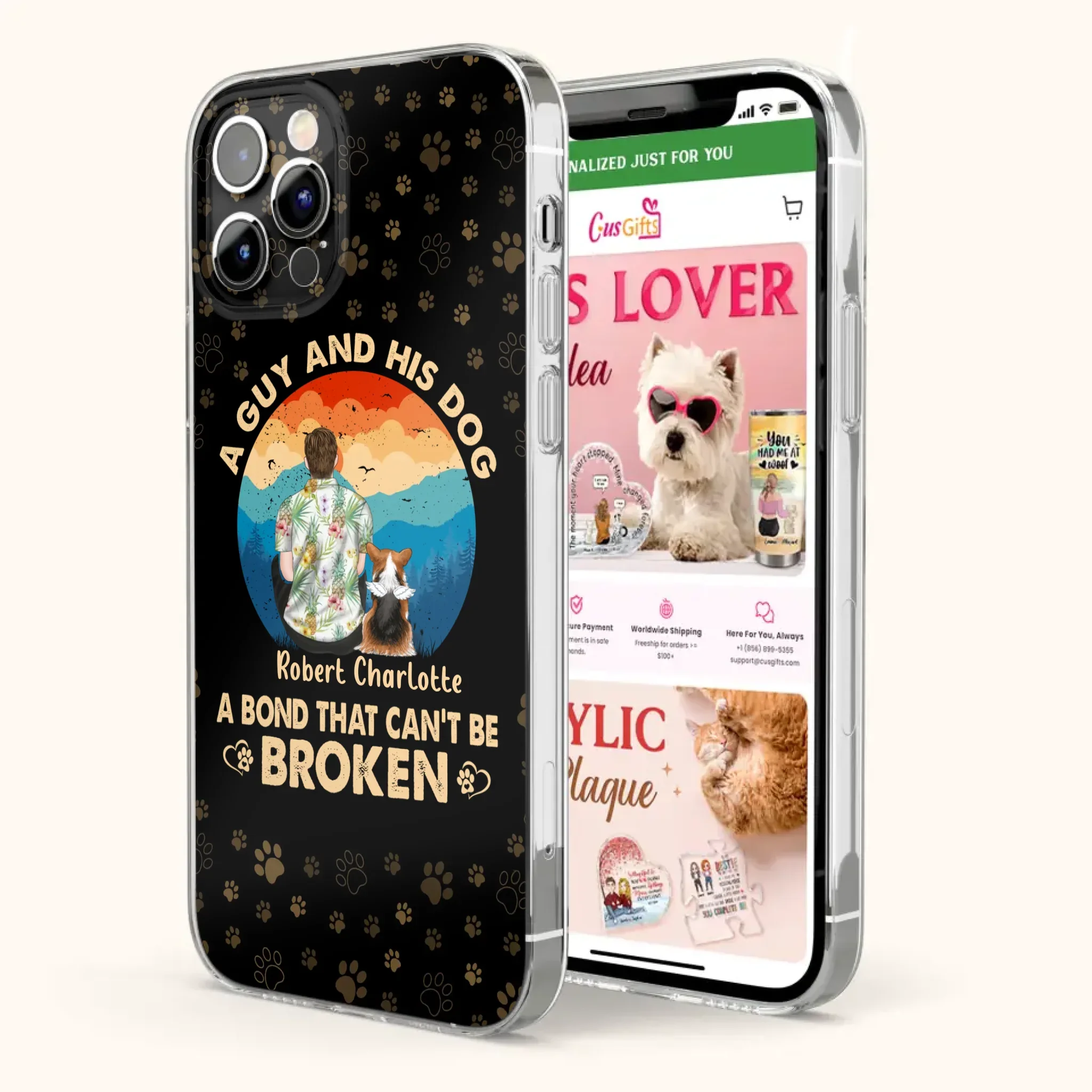 Custom Personalized Dog Dad Phone Case - Father's Day Gift Idea for Dad/Dog Lovers - Upto 4 Dogs - A Guy And His Dog A Bond That Can't Be Broken - Cases For iPhone/Samsung