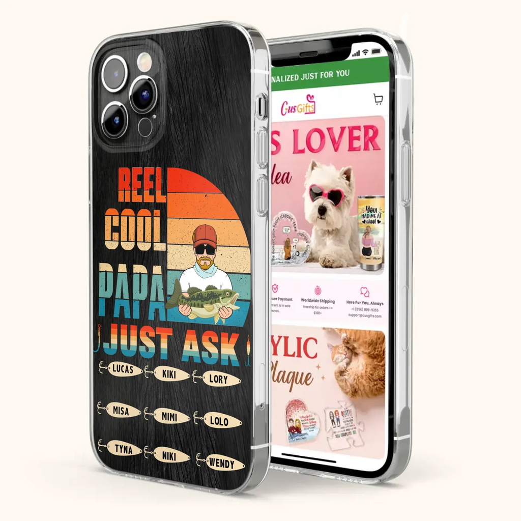 Custom Personalized Reel Cool Dad Phone Case - Gift Idea For Father's Day/Grandpa/Fishing Lovers - Upto 9 Kids - Reel Cool Papa Just Ask - Cases For iPhone/Samsung