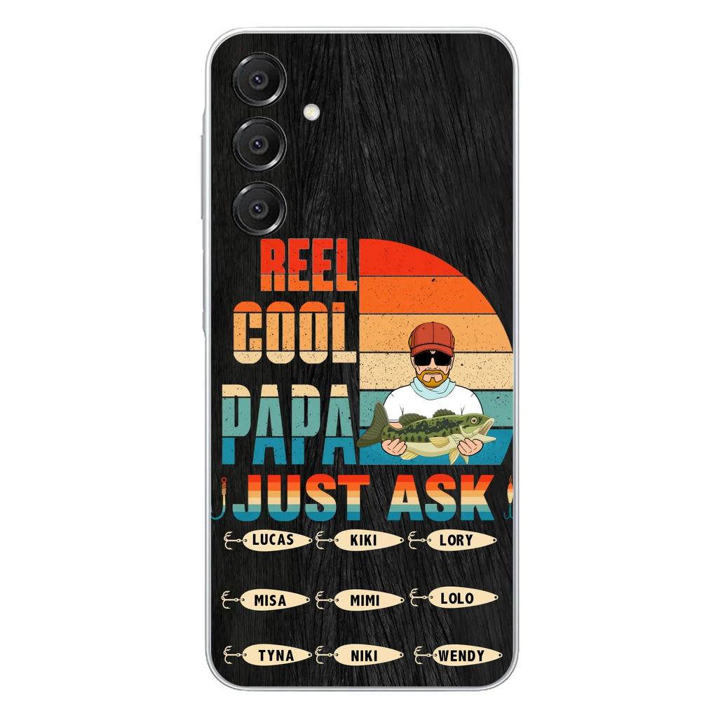 Custom Personalized Reel Cool Dad Phone Case - Gift Idea For Father's Day/Grandpa/Fishing Lovers - Upto 9 Kids - Reel Cool Papa Just Ask - Cases For iPhone/Samsung