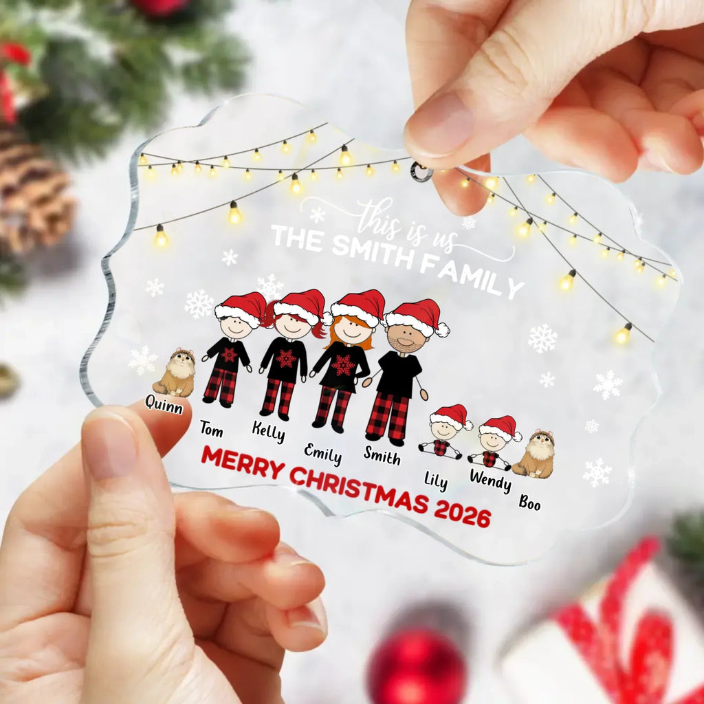 Custom Personalized Family With Kid Christmas Ornament - Christmas Gift Idea For Family/ Dog/Cat Lover - Upto 4 Kids And 3 Pets - This Is Us Merry Christmas 2026