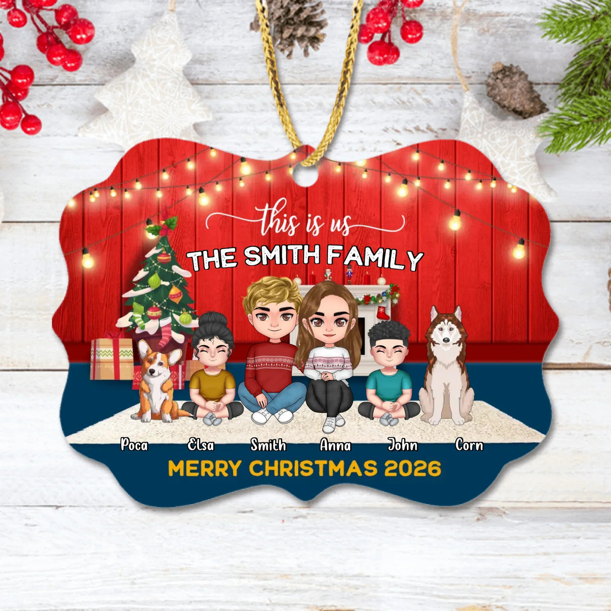 Custom Personalized Family Christmas Ornament - Christmas Gift Idea For Family/ Dog/Cat Lover - Couple/Parents With Upto 2 Kids And 4 Pets - This Is Us Merry Christmas 2026