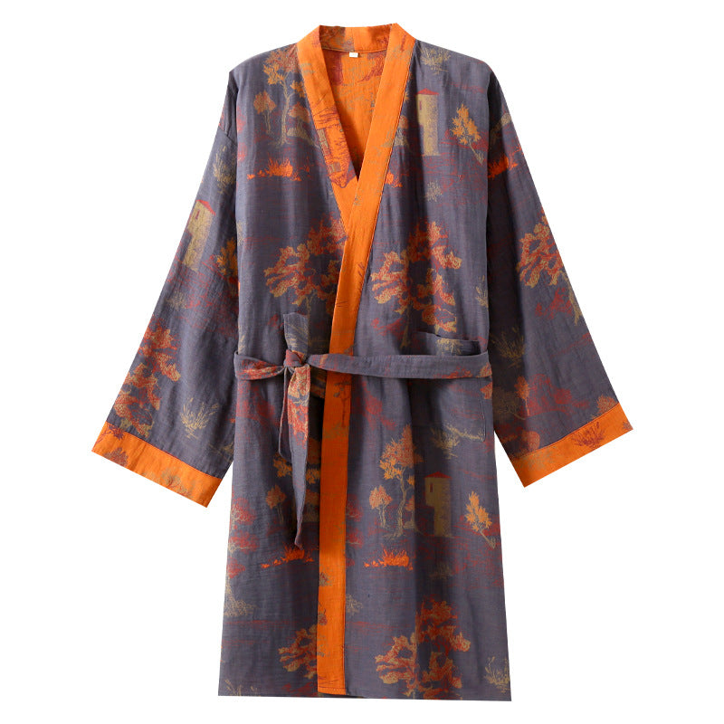 Pure Cotton Jacquard Chinese Style Belt Nightgown