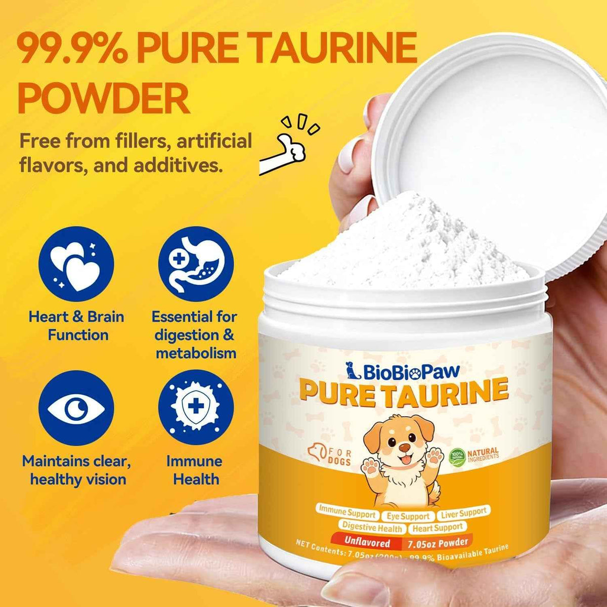 Taurine Powder for Dogs 500mg – Heart & Coat, 200g