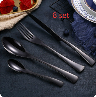 4PCS Set Black Stainless Steel Cutlery Korean Dinnerware Set Gifts Mirror Polishing Silverware Sets Scoop Knife and Fork Sets