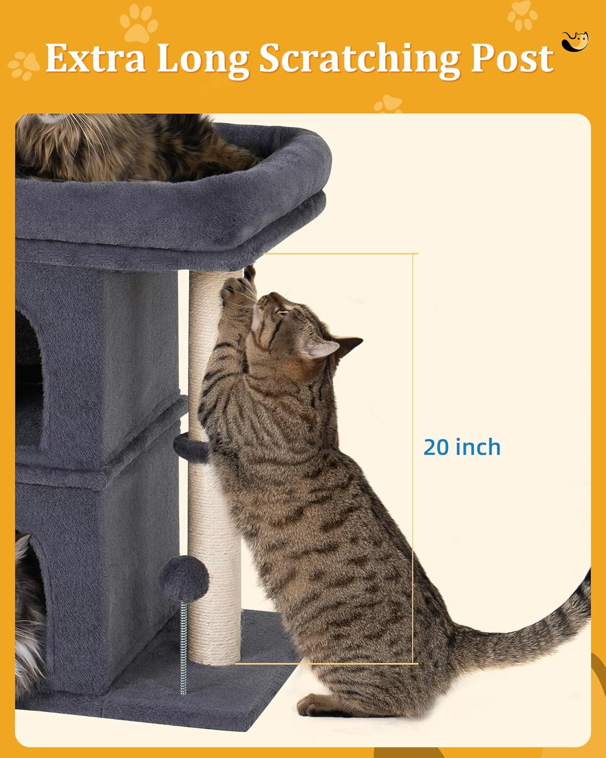 24in Cat Tree for Large Cats with Perch, Condos & Scratcher