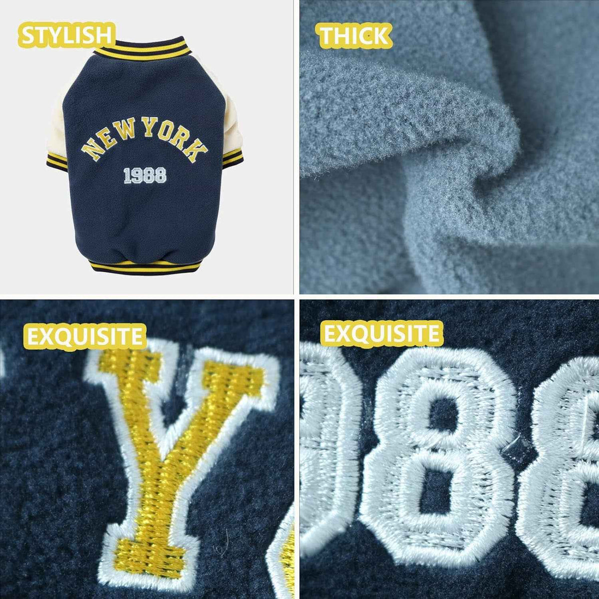 Warm Dog Varsity Jacket Heavyweight Fleece Pet Coat Small-4XL