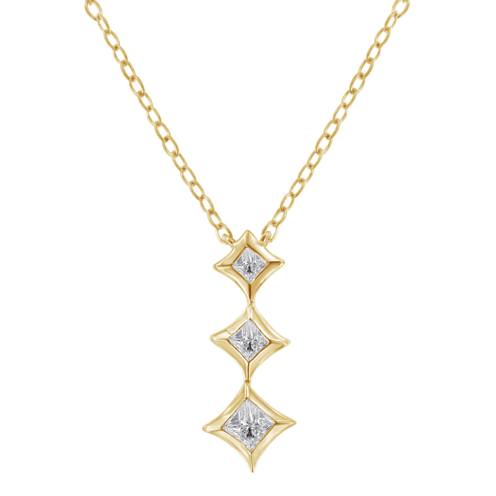 10K White Gold 1/5 Cttw Princess Cut Diamond 3 Stone Drop 18" Pendant Necklace (H-I Color, SI2-I1 Clarity)