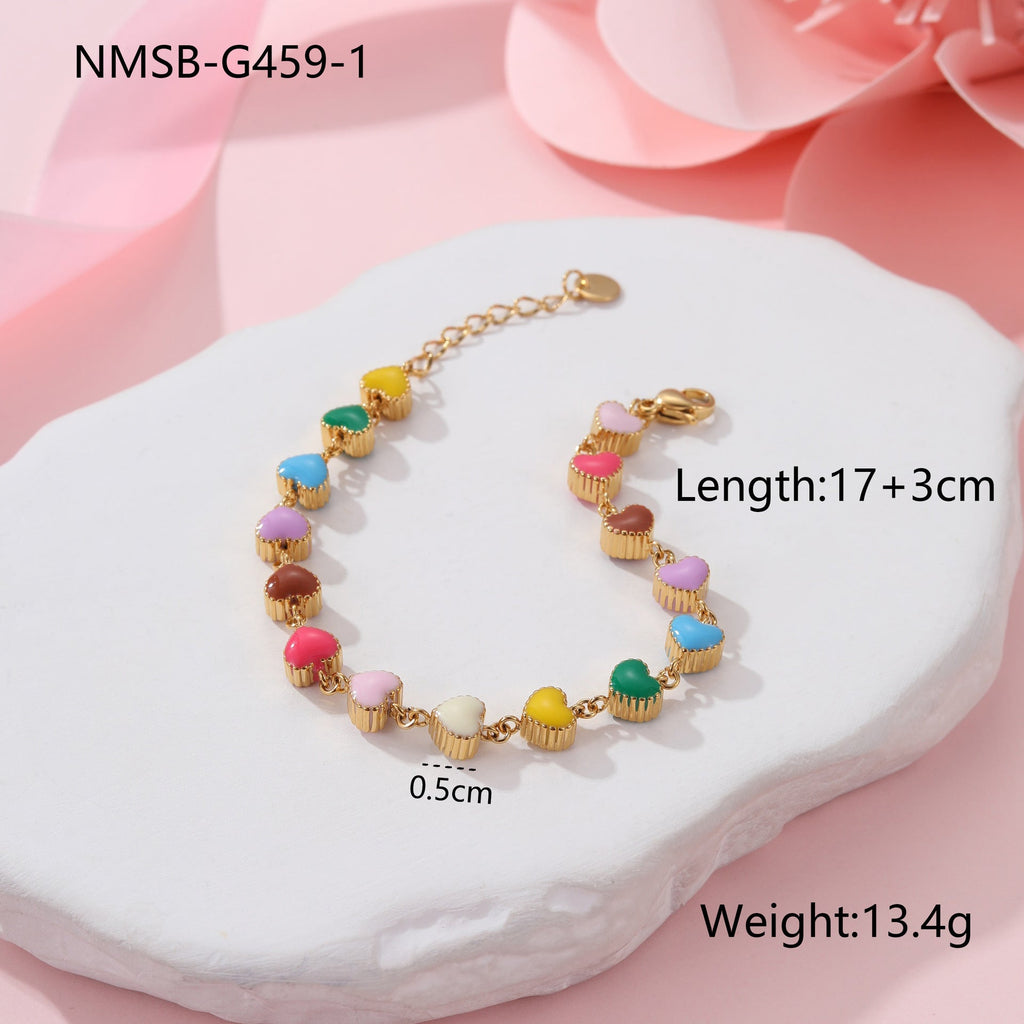 Colorful Oil Necklace Love Heart-shaped Titanium Steel Bracelet