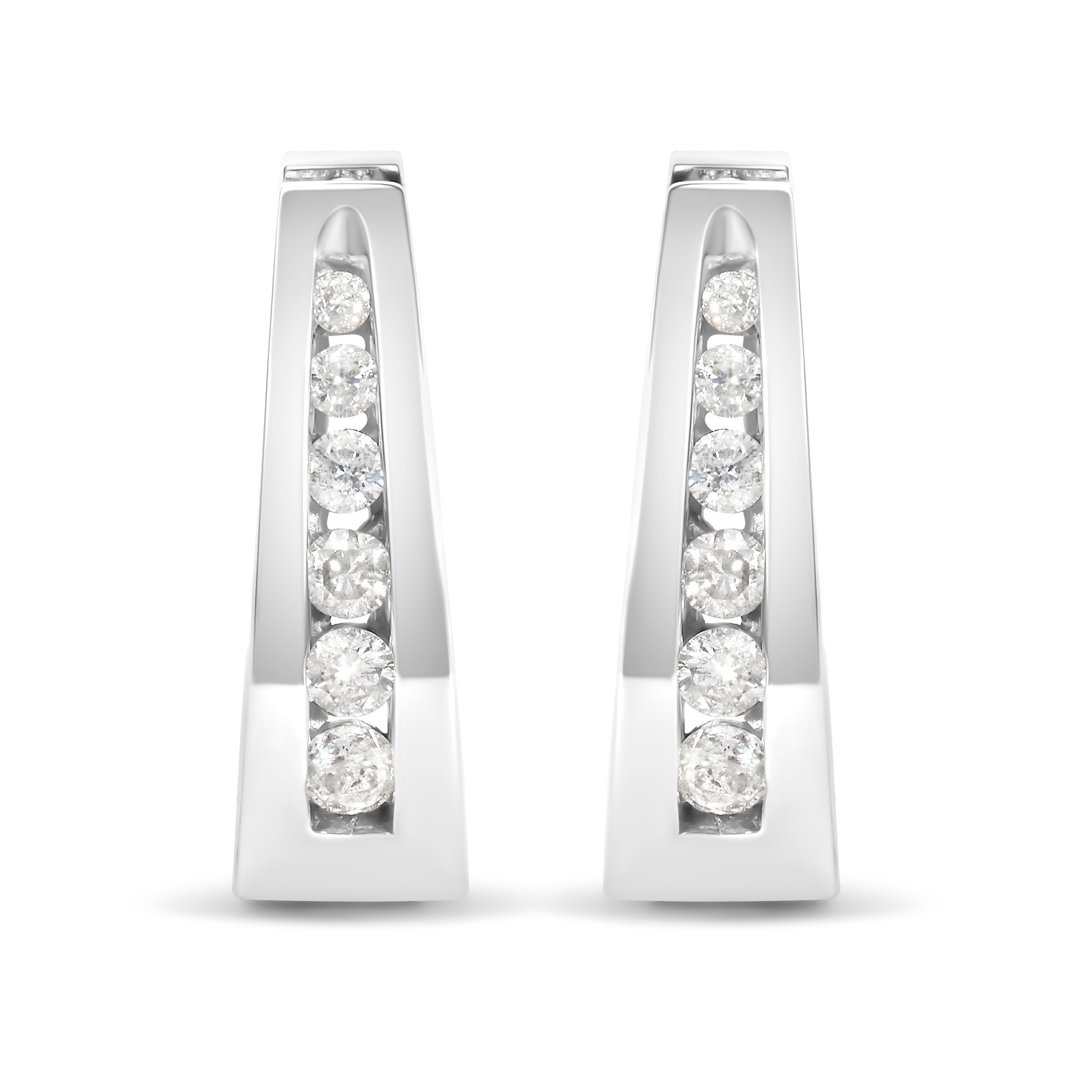 14k White Gold 1/4 Cttw Channel-Set Brilliant Round-Cut Diamond Hoop Earrings (I-J Color, I2-I3 Clarity)