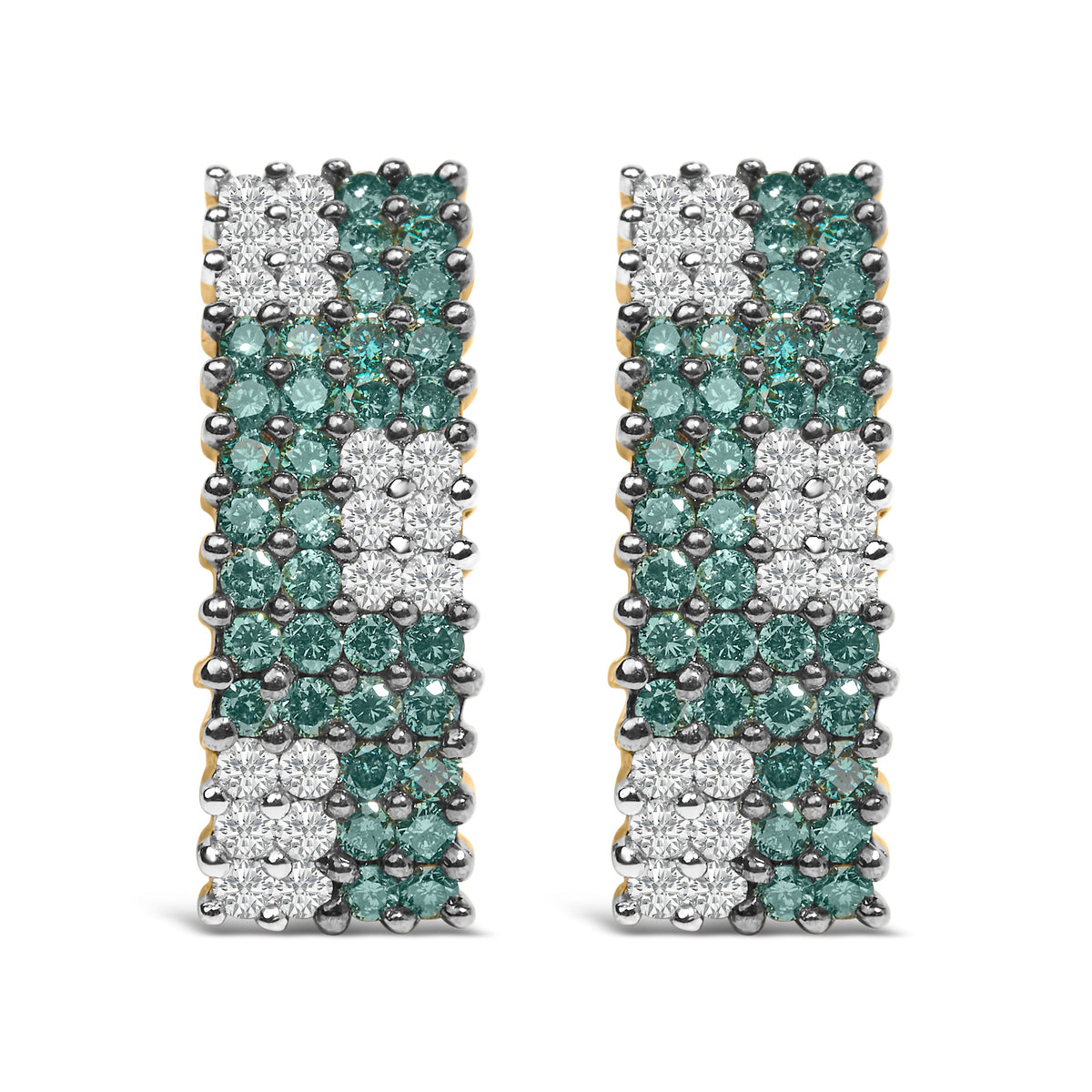 14K Yellow Gold 2 cttw White and Treated Blue Diamond Earrings (H-I, SI1-SI2)