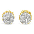 10K Yellow Gold over .925 Sterling Silver 1/7 Cttw Rose-Cut Miracle-Set Diamond Floral Cluster Button Stud Earrings (I-J Color, I3 Clarity)
