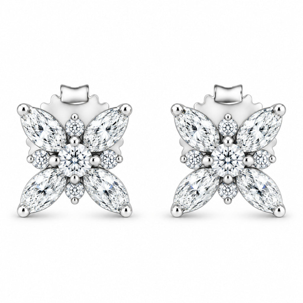 14K White Gold Marquise Diamond Flower Stud Earring (1.00 cttw, H-I Color, SI1-SI2 Clarity)