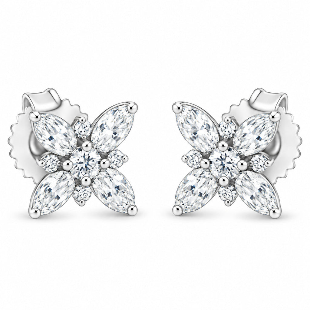 14K White Gold Marquise Diamond Flower Stud Earring (1.00 cttw, H-I Color, SI1-SI2 Clarity)