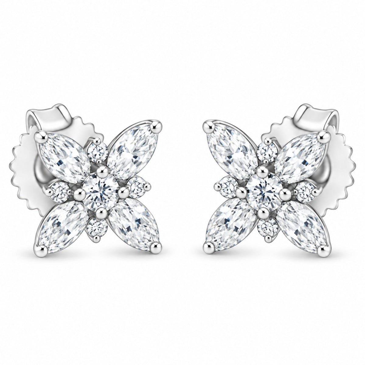 14K White Gold Marquise Diamond Flower Stud Earring (1.00 cttw, H-I Color, SI1-SI2 Clarity)