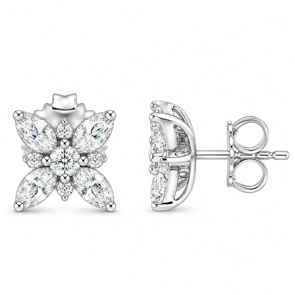 14K White Gold Marquise Diamond Flower Stud Earring (1.00 cttw, H-I Color, SI1-SI2 Clarity)