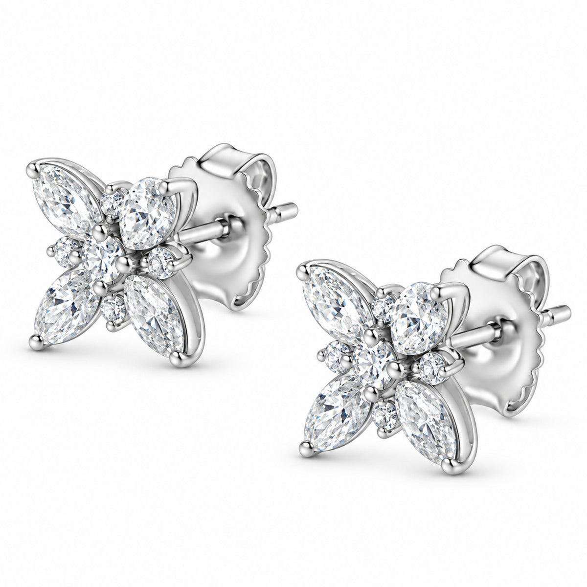 14K White Gold Marquise Diamond Flower Stud Earring (1.00 cttw, H-I Color, SI1-SI2 Clarity)