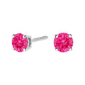 10K White Gold 1.0 Cttw Lab Created Round Brilliant Cut Pink Diamond Classic 4-Prong Solitaire Stud Earrings (Fancy Pink Color, VVS2-VS1 Clarity)
