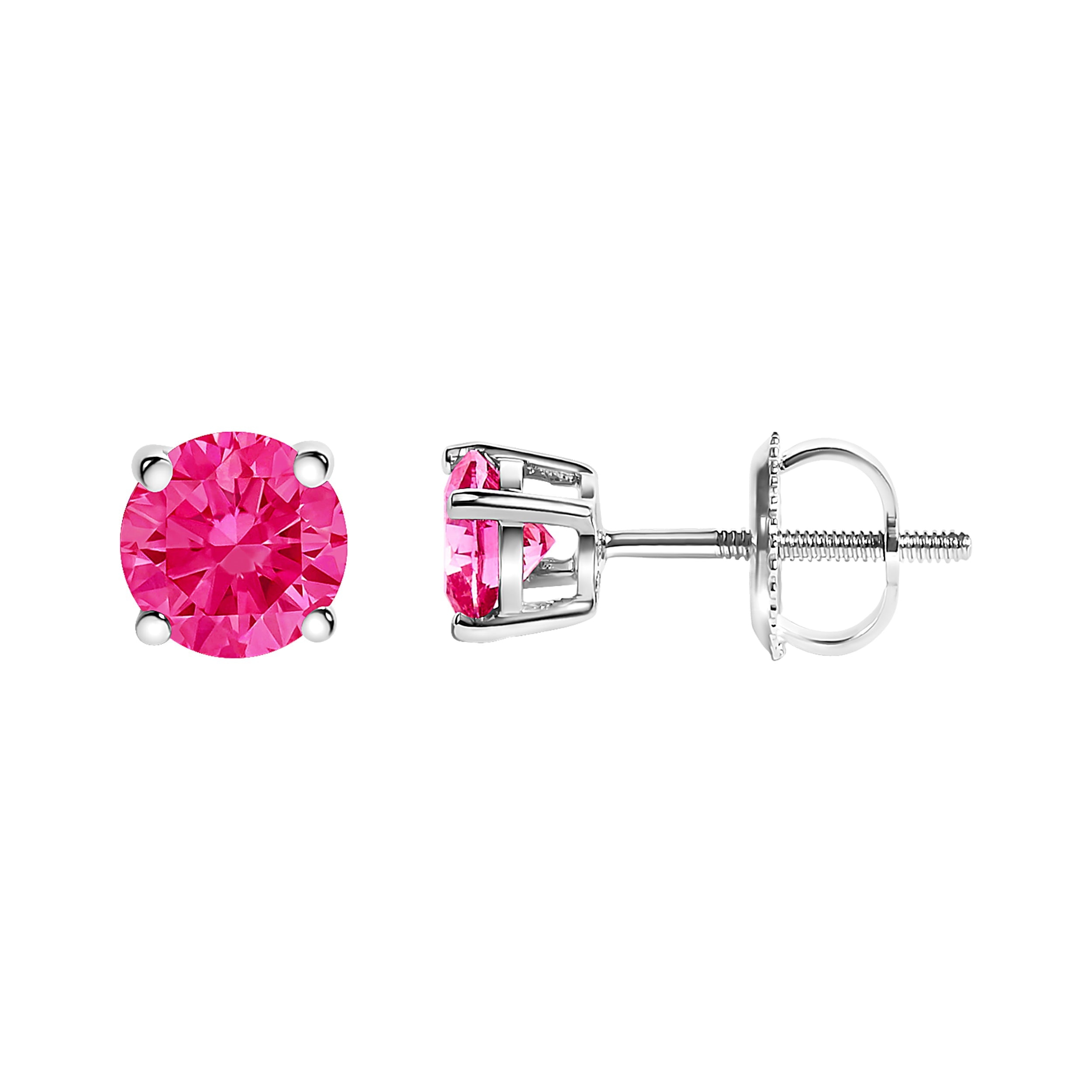 14K White Gold 1.0 Cttw Round Brilliant Cut Lab Grown Pink Diamond 4-Prong Classic Solitaire Earrings (Pink Color, VVS2-VS1 Clarity)