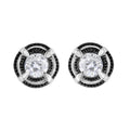 Black Rhodium Plated .925 Sterling Silver Round 1-1/2 cttw Diamond Double Halo 4-Prong Solitaire Milgrain Stud Earrings (H-I Color, I2-I3 Clarity)