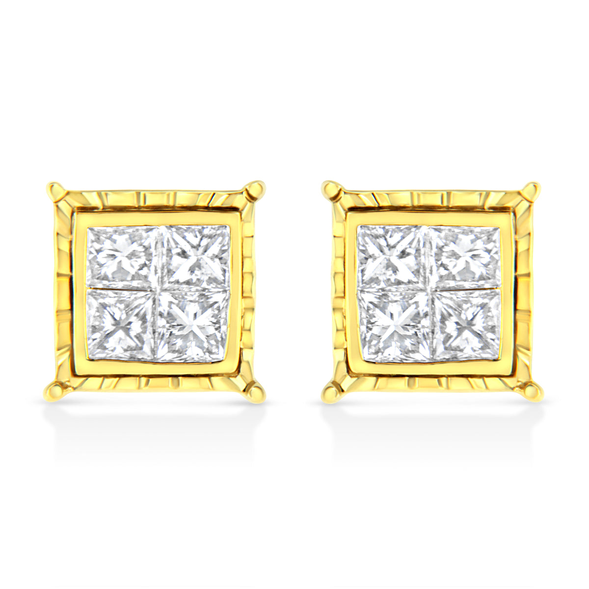 14K Yellow Gold 1 Cttw Princess Cut Diamond Square Stud Earrings