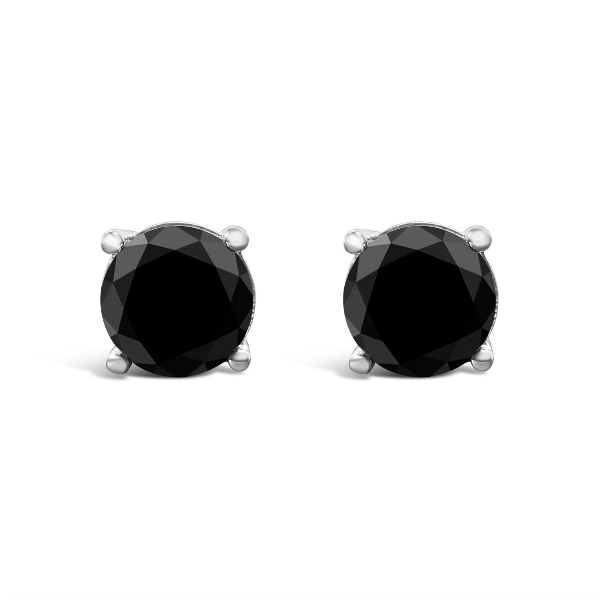 14K White Gold 2.00 Cttw Round Brilliant-Cut Black Diamond Classic 4-Prong Stud Earrings with Screw Backs (Fancy Color-Enhanced, I2-I3 Clarity)