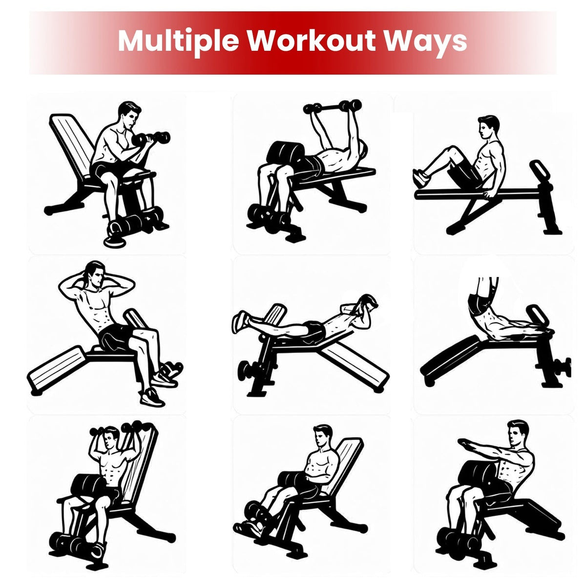 Adjustable Weight Bench with Preacher Curl Pad & Resistance Bands