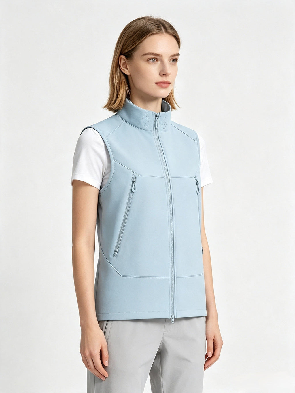 Couple Stand Collar Outdoor Vest Thin Fleece Lined Warm Sleeveless Waistcoat Wind Resistant Waterproof Functional Sports Gilet Zipper Pockets Casual Outerwear For Autumn Winter