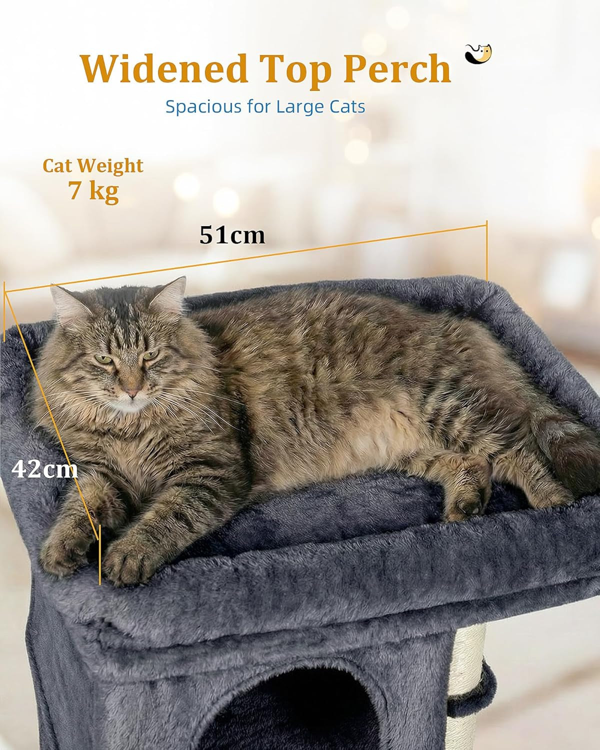 24in Cat Tree for Large Cats with Perch, Condos & Scratcher