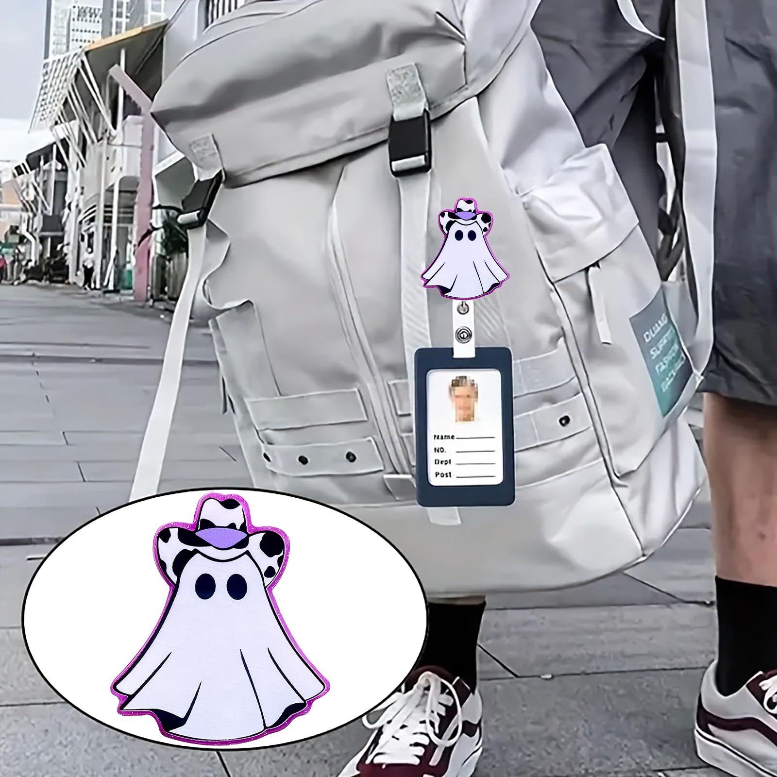 CHAONENG Funny Purple Ghost Nurse Badge Reel Retractable Clip Acrylic ID Holder