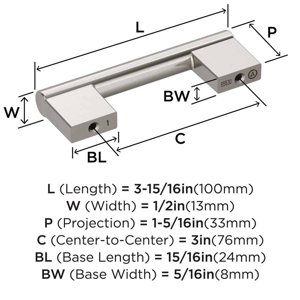 Amerock Versa 3in (76mm) Satin Nickel Cabinet Pull BP55530G10