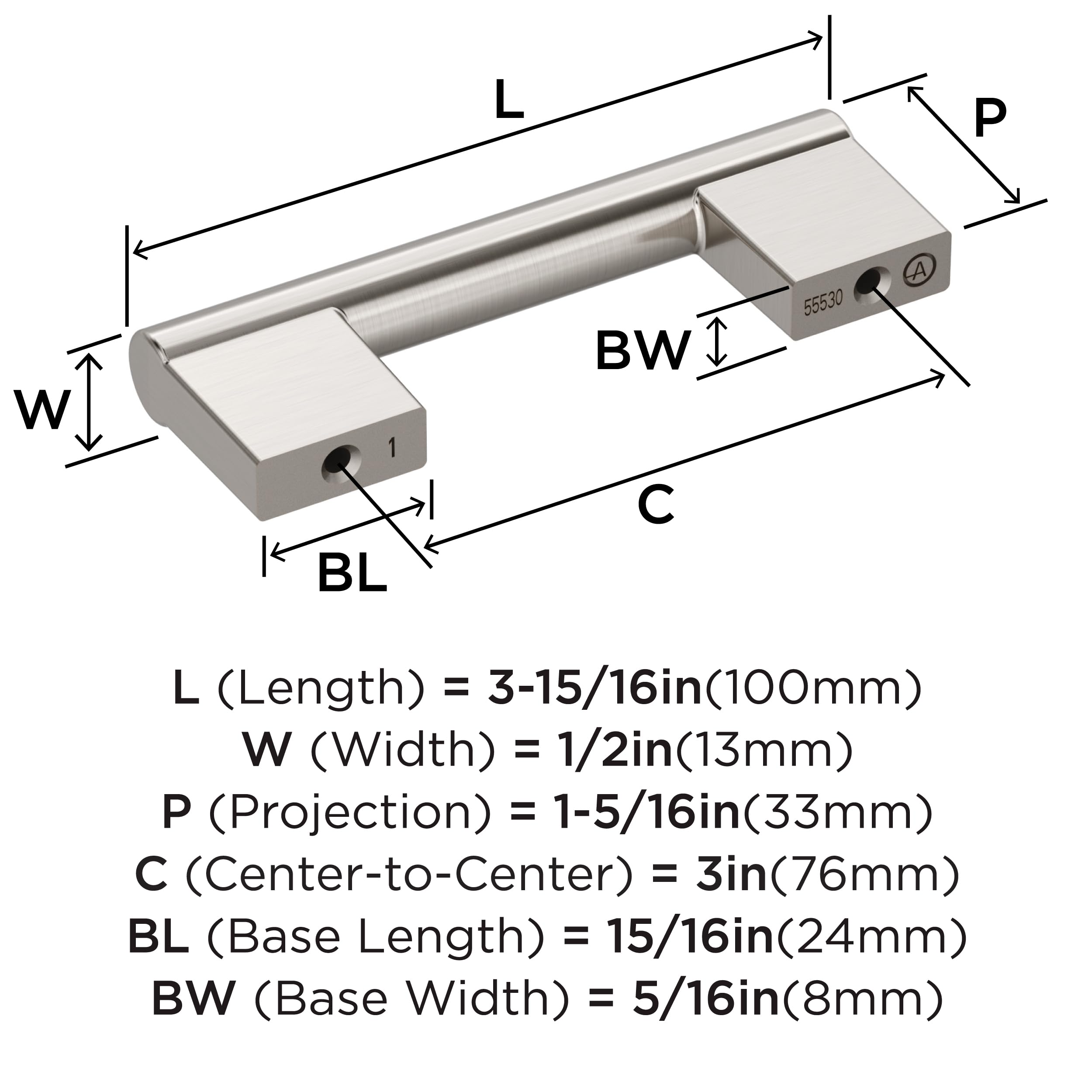 Amerock Versa 3in (76mm) Satin Nickel Cabinet Pull BP55530G10