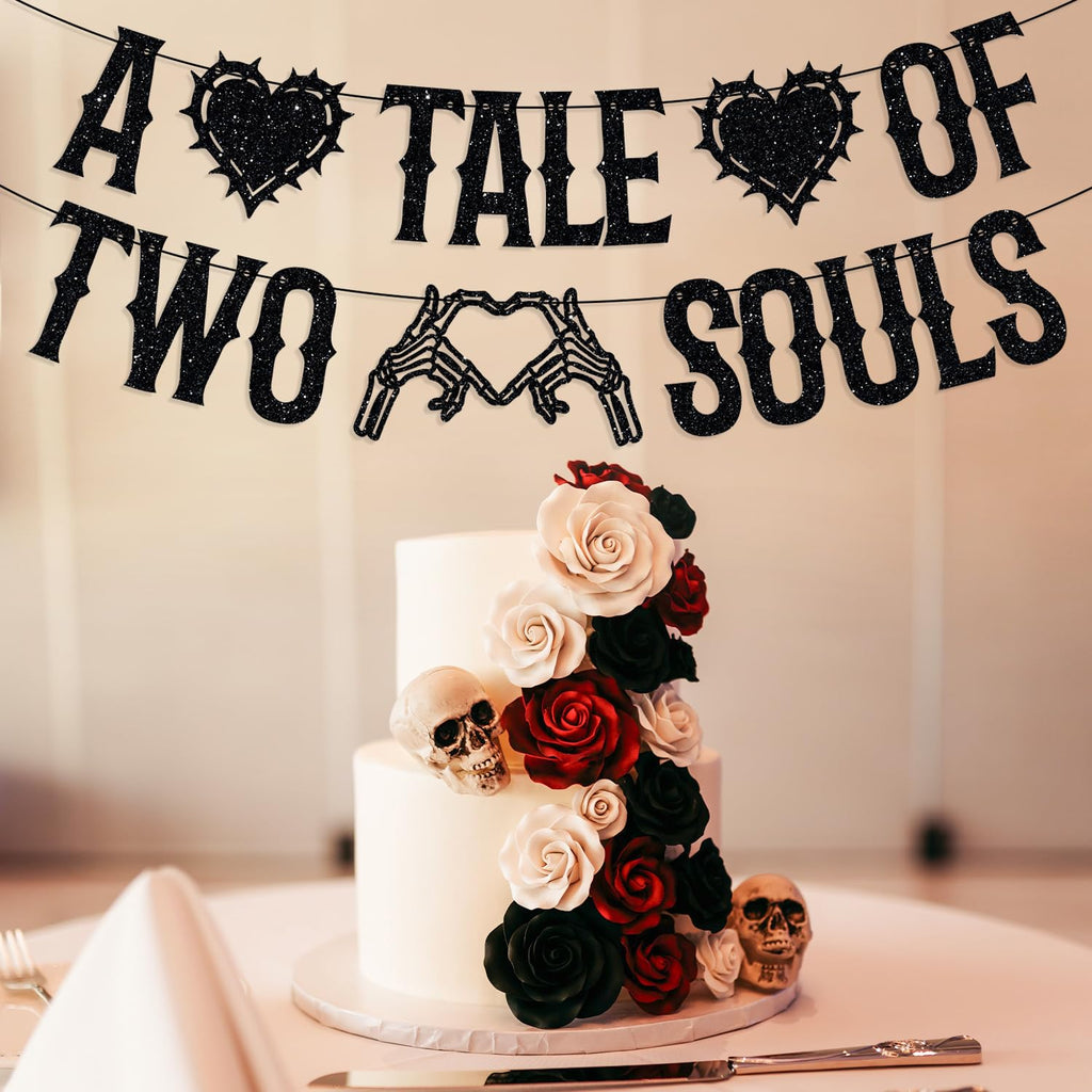 LOVELY BITON A Tale of Two Souls Halloween Wedding Banner Black Paper