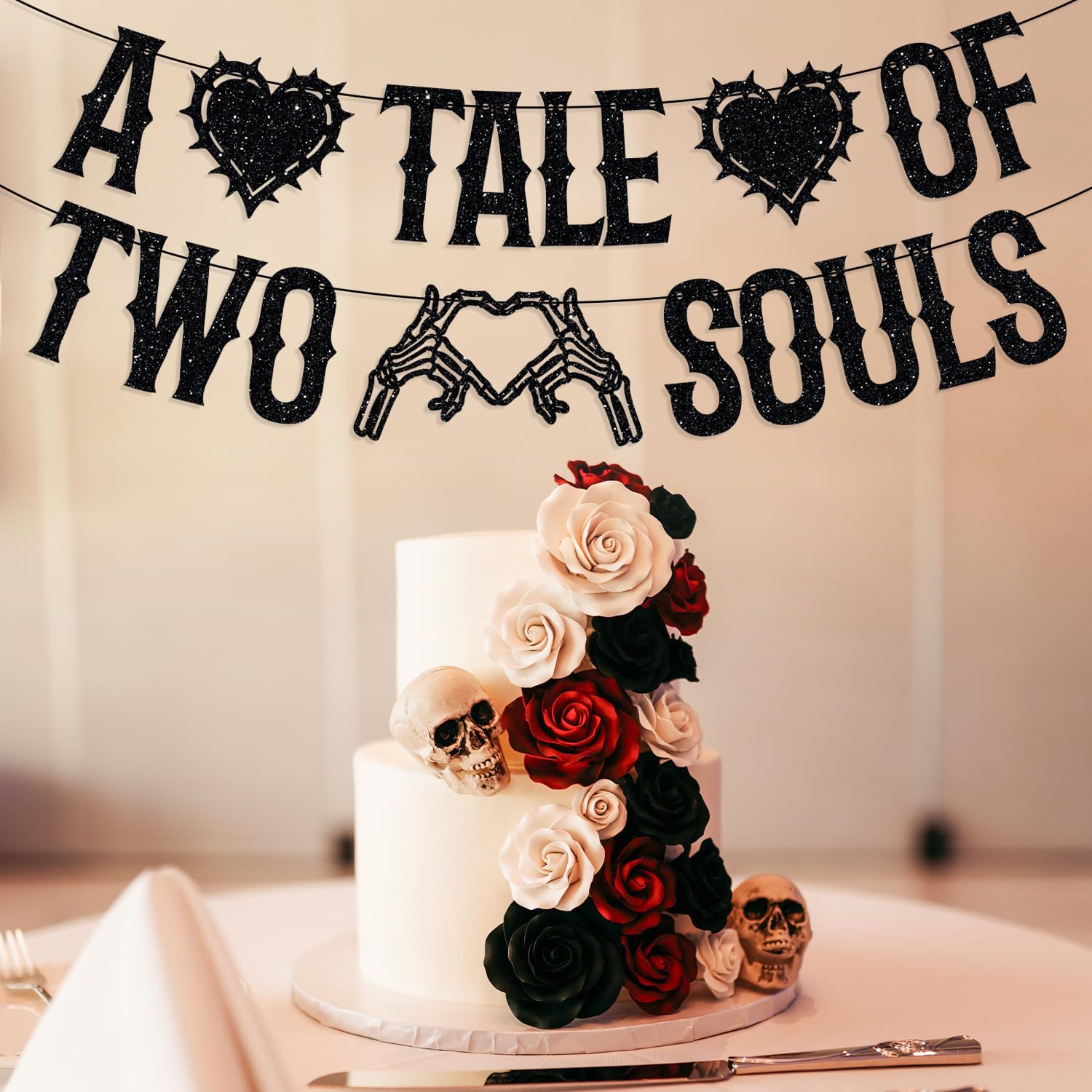 LOVELY BITON A Tale of Two Souls Halloween Wedding Banner Black Paper