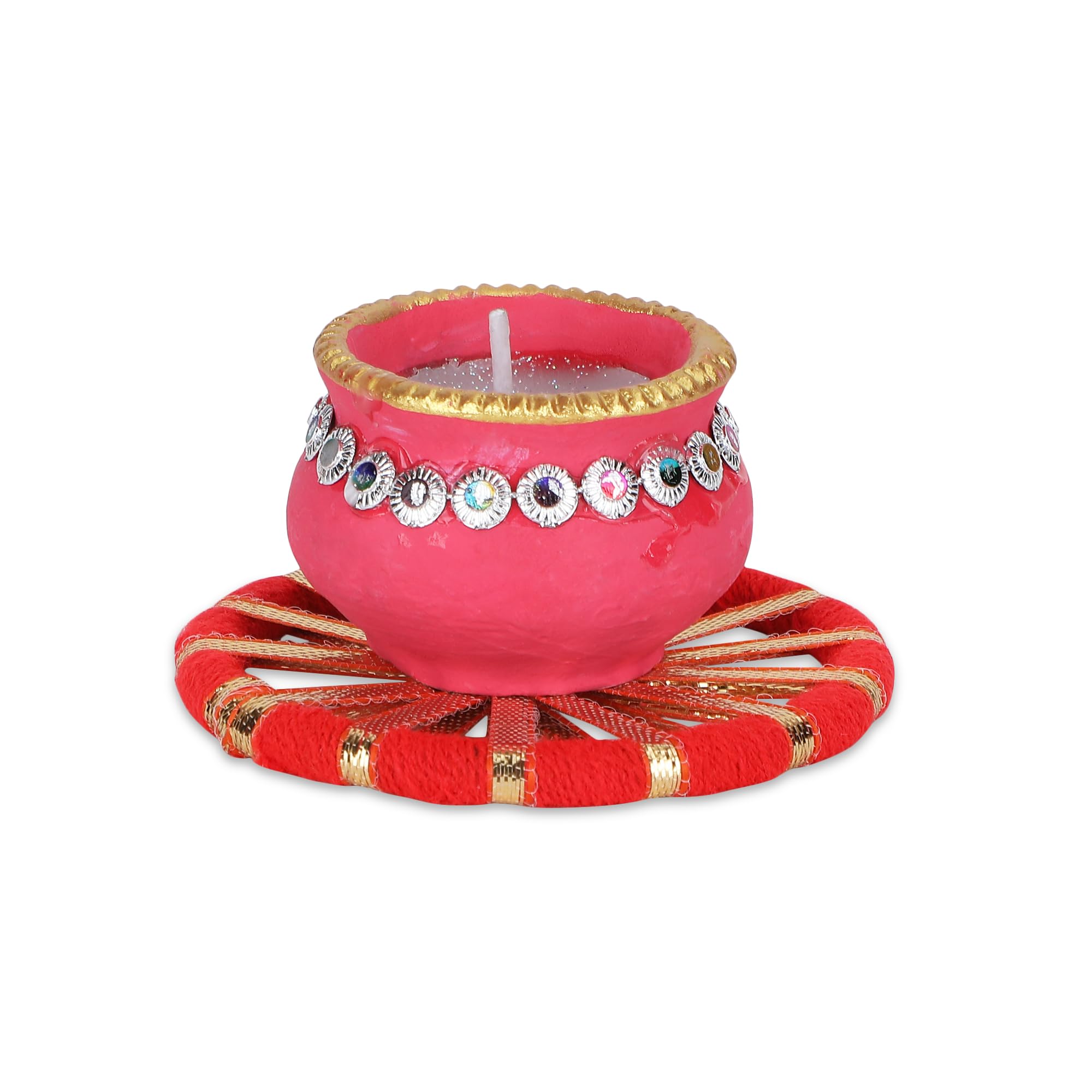 4OUR FAITH Matki Wax Filled Diya Set Handpainted Terracotta 6 Pc Multicolor