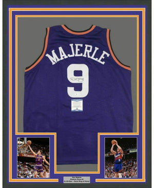 Framed Autographed/Signed Dan Majerle 35x39 Phoenix Purple Basketball Jersey Beckett BA COA