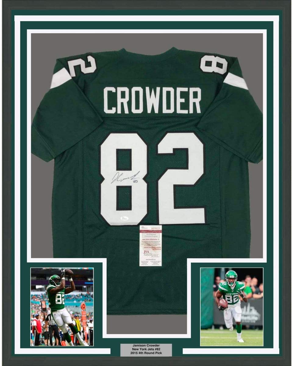 Framed Autographed/Signed Jamison Crowder 35x39 New York Green Football Jersey JSA COA