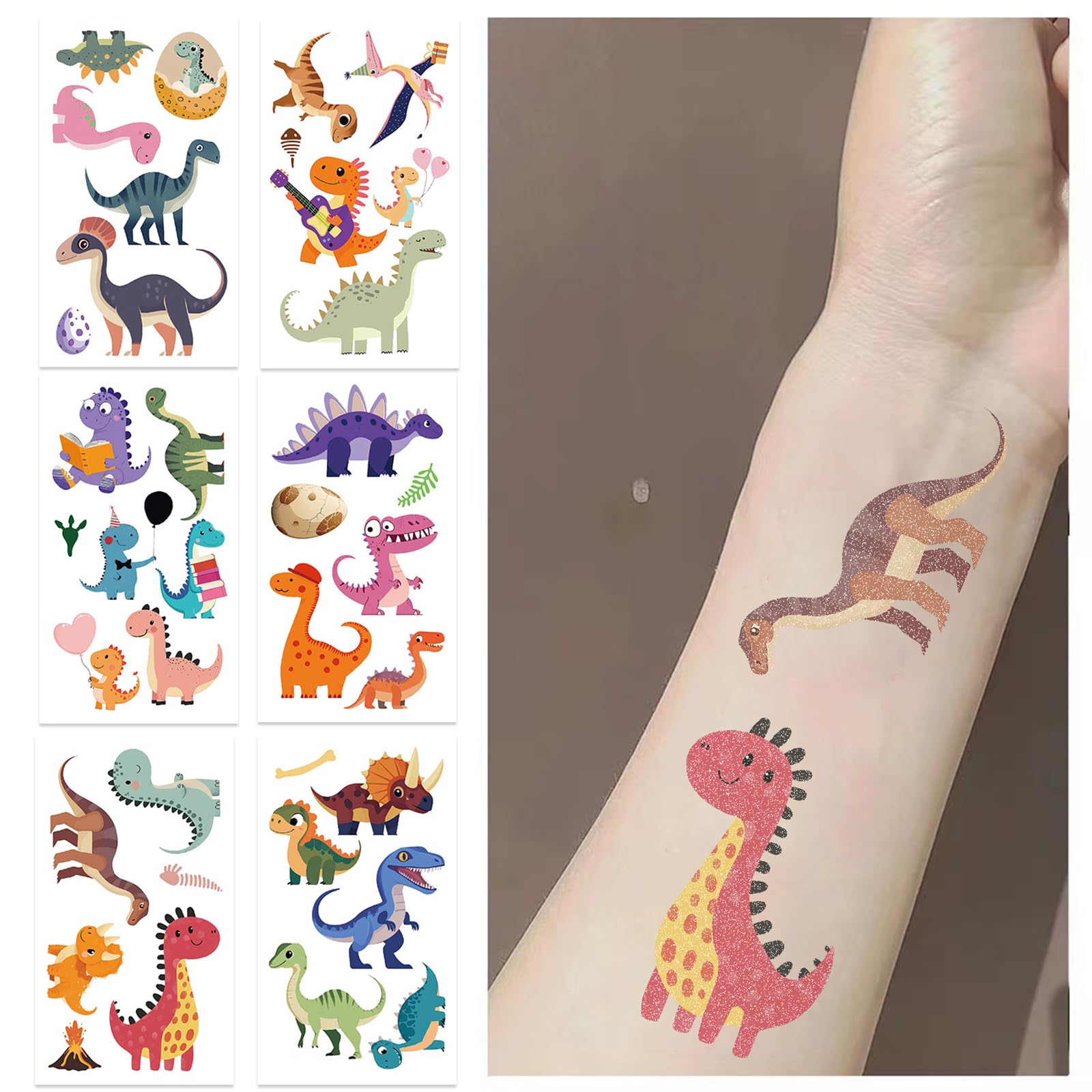 SBOBUY Dinosaur Temporary Tattoos 10 Sheets Blue Cartoon Kids Party Favors